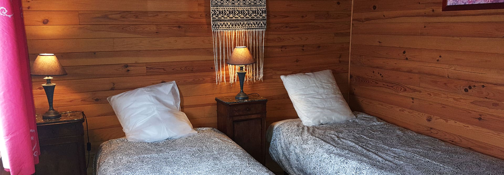 View from the bedroom of the dormitory chalet for rent at the Escale Occitane campsite near the Canal du Midi