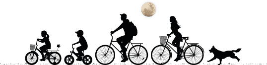 Illustration of a family riding a bicycle with their dog